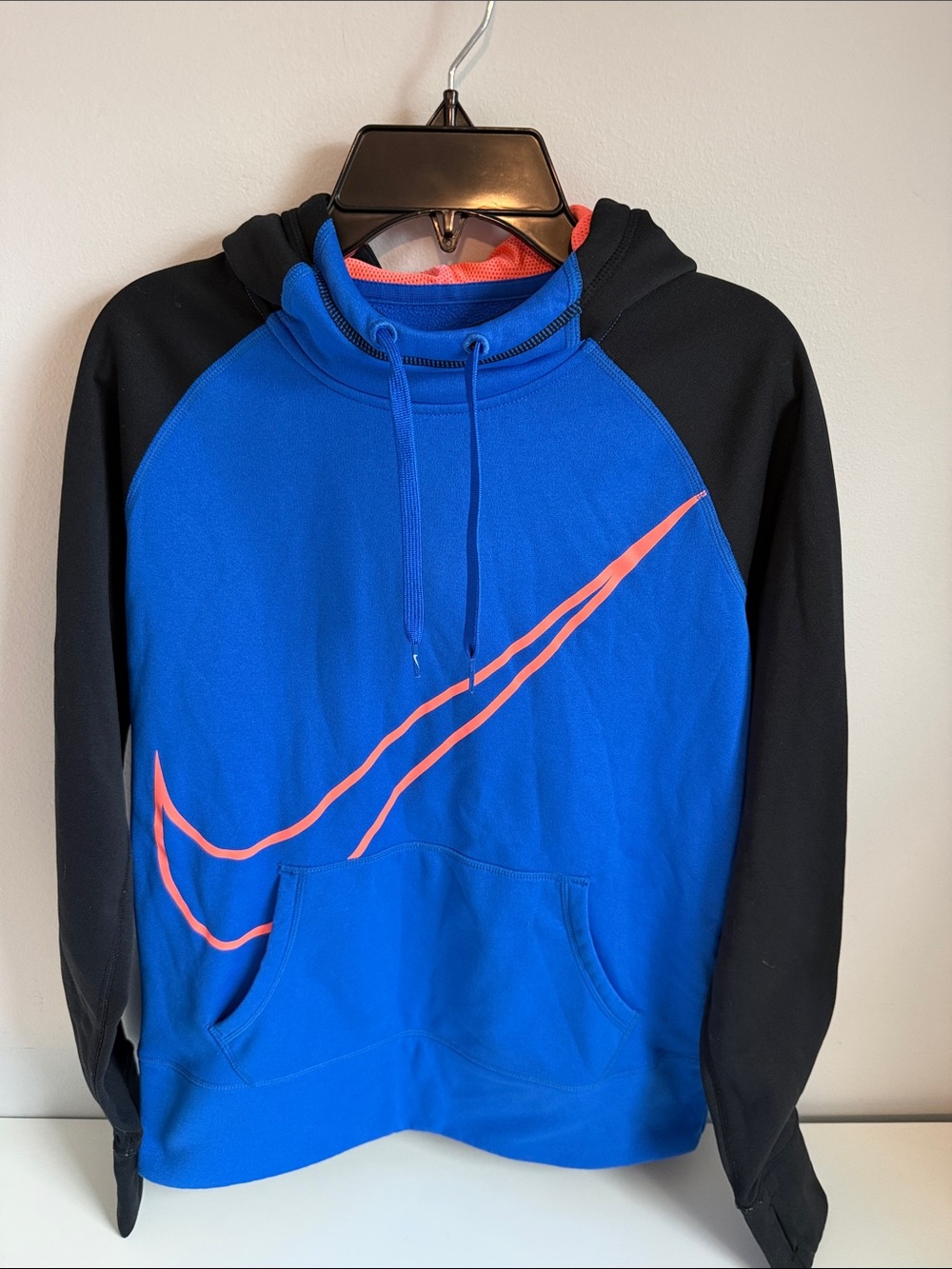 Nike Blue and Black Pullover Hoodie with Coral Swoosh